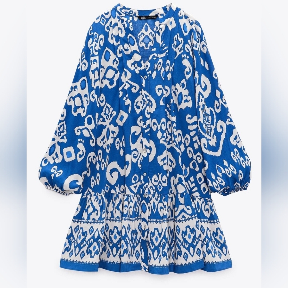 NWOT - Zara Blue and White Ruffled Tiered Sundress
